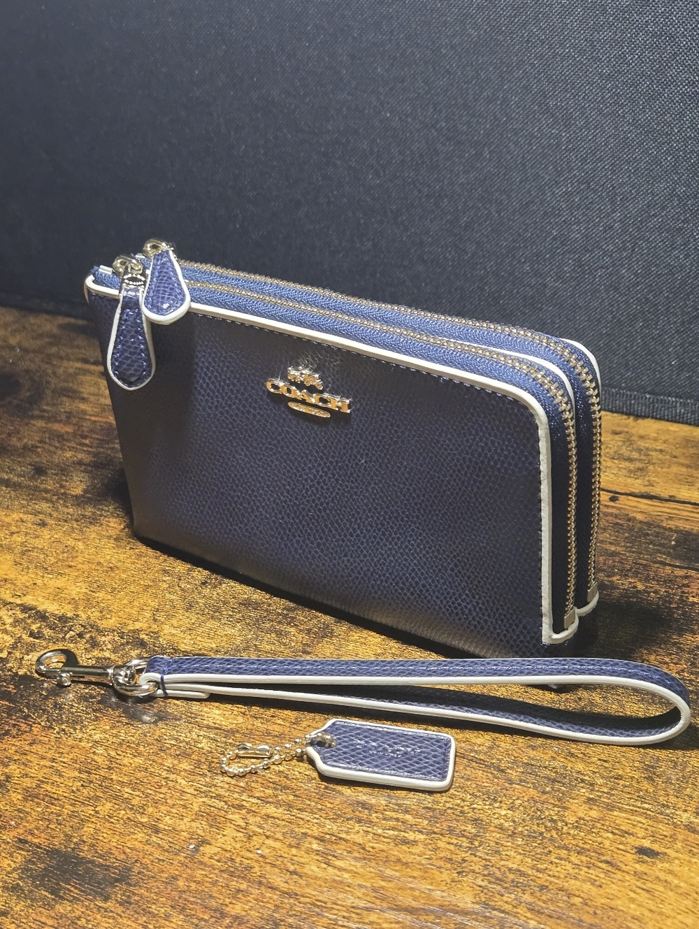 Coach Navy Double Zip Wristlet